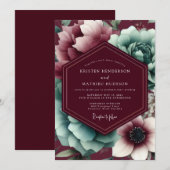 Burgundy Bloom Moody Wedding Einladung (Vorne/Hinten)