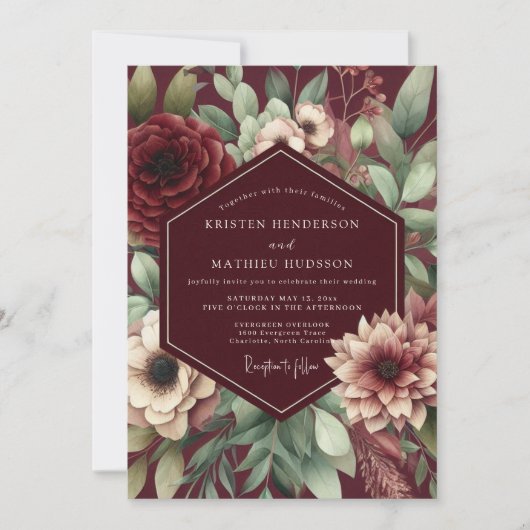 Burgundy Bloom Nocturne Wedding Einladung (Vorderseite)