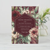 Burgundy Bloom Nocturne Wedding Einladung (Stehend Vorderseite)