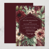 Burgundy Bloom Nocturne Wedding Einladung (Vorne/Hinten)