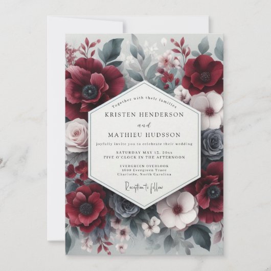 Burgundy Bloom Opulent Wedding Einladung (Vorderseite)