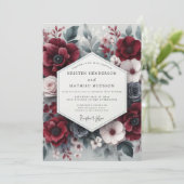 Burgundy Bloom Opulent Wedding Einladung (Stehend Vorderseite)