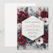 Burgundy Bloom Opulent Wedding Einladung (Vorne/Hinten)
