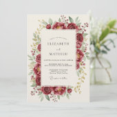 Burgundy Bloom Romance Wedding Einladung (Stehend Vorderseite)