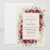 Burgundy Bloom Romance Wedding Einladung (Vorne/Hinten)