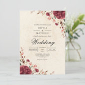 Burgundy Bloom Romantic Arch Wedding Einladung (Stehend Vorderseite)