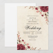 Burgundy Bloom Romantic Arch Wedding Einladung (Vorne/Hinten)