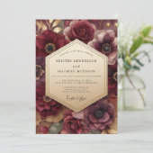 Burgundy Bloom Romantic Wedding Einladung (Stehend Vorderseite)