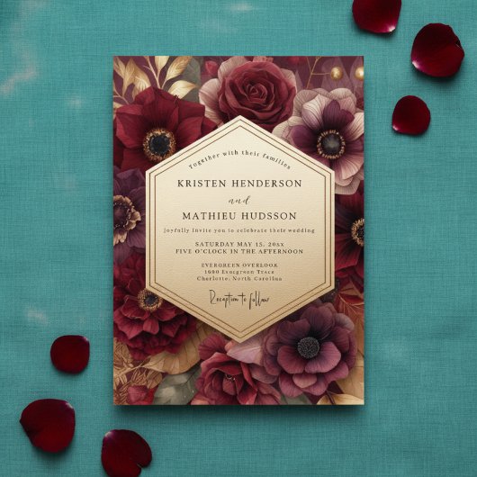 Burgundy Bloom Romantic Wedding Einladung