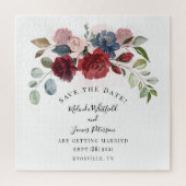 Burgundy Bloom Rustikale Floral Save the Date Puzzle (Vertikal)