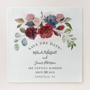 Burgundy Bloom Rustikale Floral Save the Date Puzzle