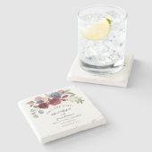 Burgundy Bloom Rustikale Floral Save the Date Steinuntersetzer (Seitenansicht)
