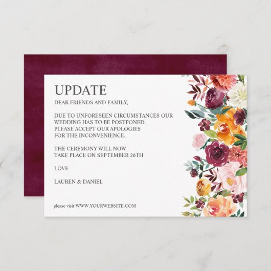 Burgundy Bloom | Rustikales UPDATE Einladung (Vorne/Hinten)