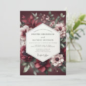 Burgundy Bloom Wedding Einladung (Stehend Vorderseite)