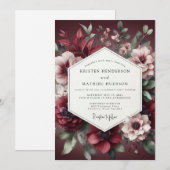 Burgundy Bloom Wedding Einladung (Vorne/Hinten)