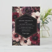 Burgundy Bloom Whimsical Wedding Einladung (Stehend Vorderseite)