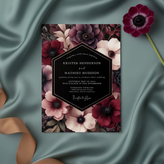 Burgundy Bloom Whimsical Wedding Einladung