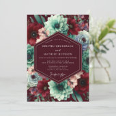 Burgundy Bloom Whimsy Wedding Einladung (Stehend Vorderseite)