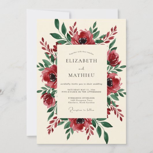 Burgundy Blooming Botanical Wedding Einladung (Vorderseite)