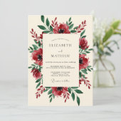 Burgundy Blooming Botanical Wedding Einladung (Stehend Vorderseite)