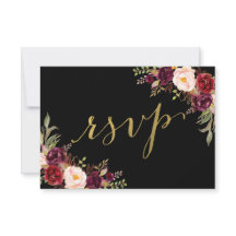 Burgundy Bloral Black Imitats Gold Foil Wedding RS
