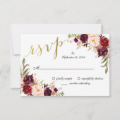 Burgundy Bloral Black Imitats Gold Foil Wedding RS Einladung (Rückseite)