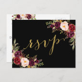 Burgundy Bloral Black Imitats Gold Foil Wedding RS Einladungspostkarte (Vorne/Hinten)