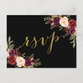 Burgundy Bloral Black Imitats Gold Foil Wedding RS Einladungspostkarte (Vorderseite)