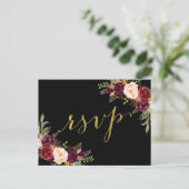 Burgundy Bloral Black Imitats Gold Foil Wedding RS Einladungspostkarte (Stehend Vorderseite)