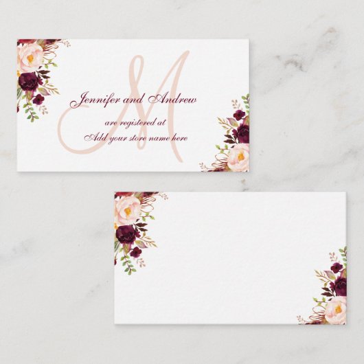 Burgundy Bloral Blush Hochzeitserklärung Begleitkarte (Vorne/Hinten)
