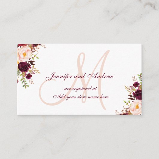 Burgundy Bloral Blush Hochzeitserklärung Begleitkarte (Vorderseite)