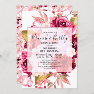 Burgundy Bloral Brunch & Bubbly Brautparty Einladung