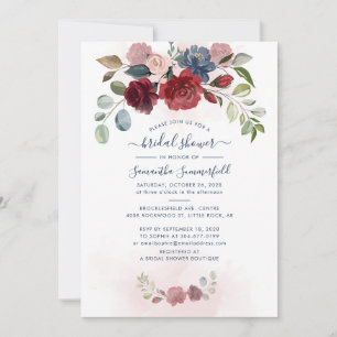 Burgundy Bloral Eucalyptus Foliage Brautparty Einladung