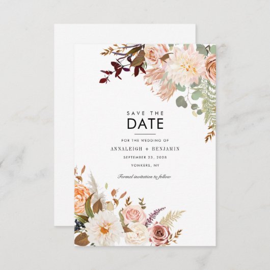 Burgundy Bloral Eukalyptus Grüne Pastel Save The Date (Vorne/Hinten)