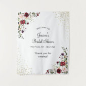 Burgundy Bloral Gold Foil Brautparty Willkommen Wandteppich (Vorderseite)