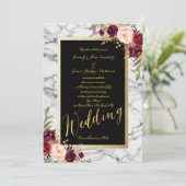Burgundy Bloral Gray Marble Gold Wedding Einladung (Stehend Vorderseite)