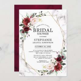 Burgundy Bloral Marble Geometrisches Brautparty Einladung