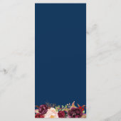 Burgundy Bloral Navy Blue Gold Wedding Menu Card Menükarte (Rückseite)