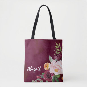 Burgundy Bloral Peonies Personalisiert Tote Bag Tasche