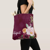 Burgundy Bloral Peonies Personalisiert Tote Bag Tasche (Von Nahem)
