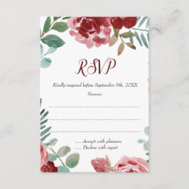 Burgundy Bloral Rose Foliage Wedding RSVP Karten