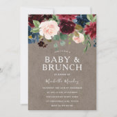 Burgundy Bloral Rustic Baby Showbrunch Einladung (Vorderseite)