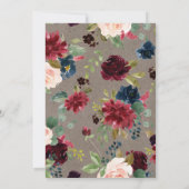 Burgundy Bloral Rustic Baby Showbrunch Einladung (Rückseite)