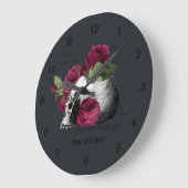 Burgundy Bloral Skull Gothic Skull Große Wanduhr (Winkel)