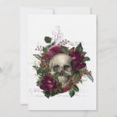Burgundy Bloral Skull Halloween Gothic Wedding Inv Einladung (Rückseite)