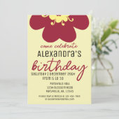Burgundy Blossom Geburtstagspartei Einladung (Stehend Vorderseite)