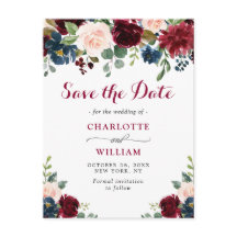 Burgundy Blue Blush Bloral Wedding Save the Date