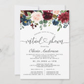 Burgundy Blue Blush Blume Virtual Brautparty Einladung (Vorderseite)