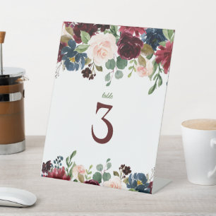 Burgundy & Blue English Blume Tischnummer Sockelschild
