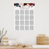 Burgundy Blue Floral 16 Tische Seating Chart Poster (Küche)